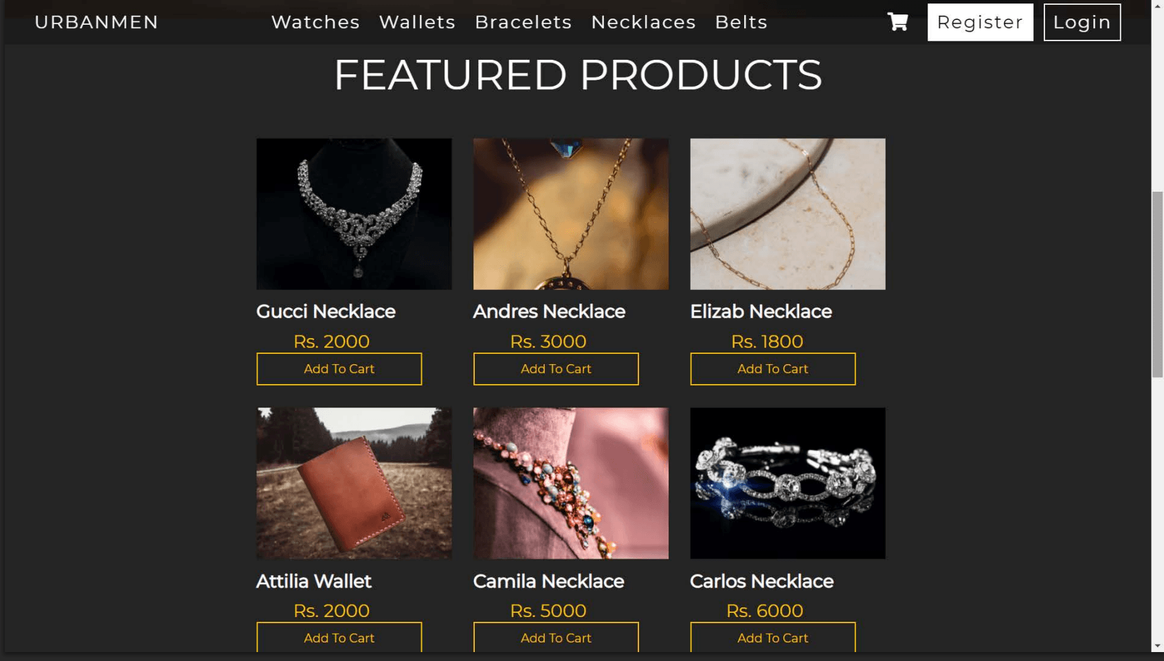 Urban Men product category listing