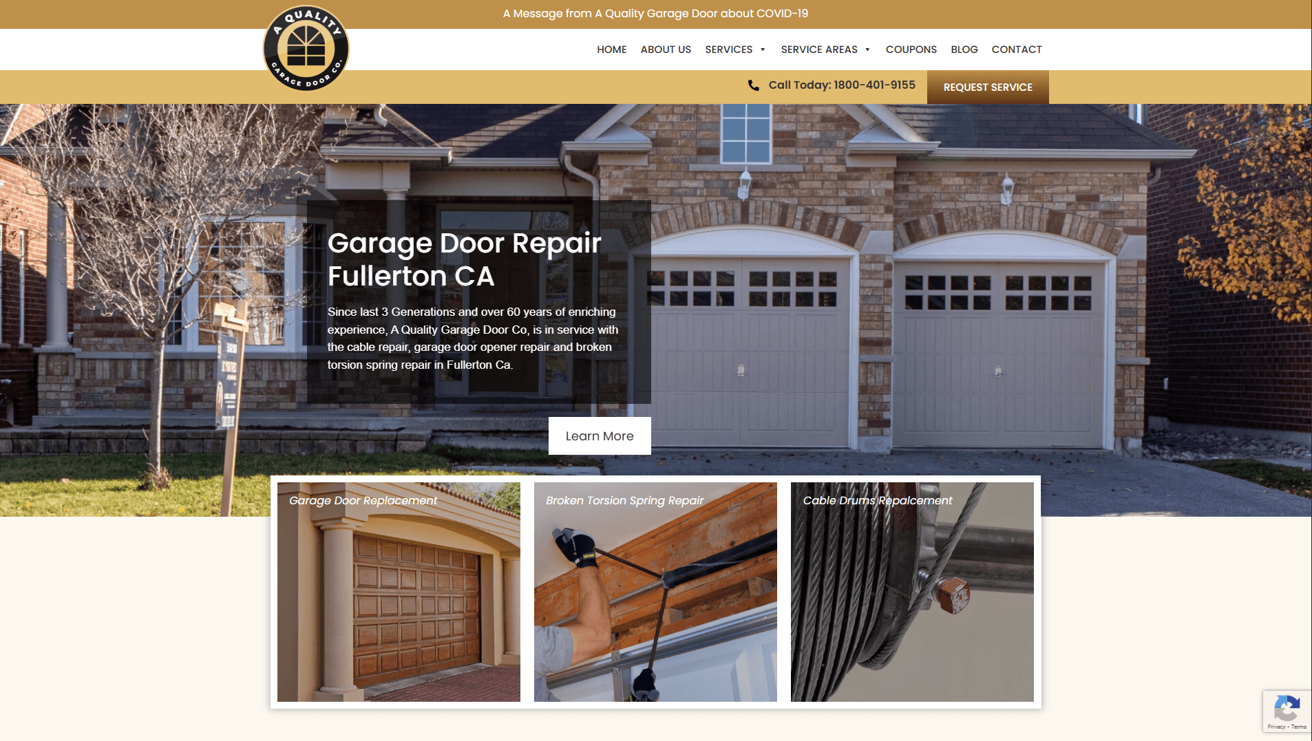 Aquality Garage Doors website homepage
