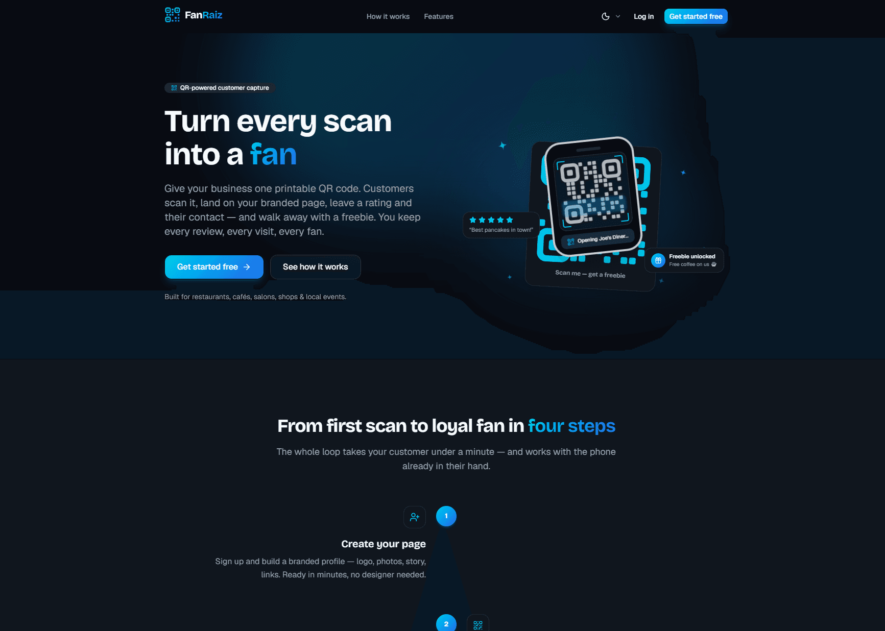 FanRaiz campaign platform landing page in dark mode